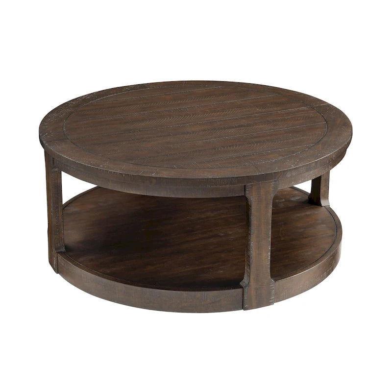Table basse centrale ronde traditionnelle incurvée à 2 niveaux de 40 pouces, design vintage du milieu du siècle