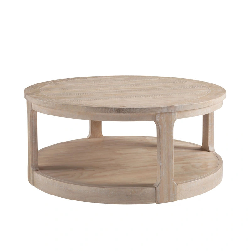Table basse centrale ronde traditionnelle incurvée à 2 niveaux de 40 pouces, design vintage du milieu du siècle
