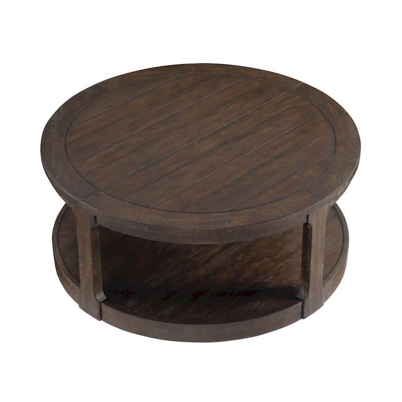 Table basse centrale ronde traditionnelle incurvée à 2 niveaux de 40 pouces, design vintage du milieu du siècle