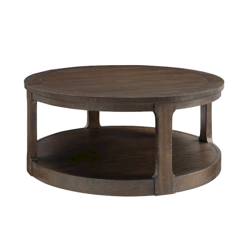 Table basse centrale ronde traditionnelle incurvée à 2 niveaux de 40 pouces, design vintage du milieu du siècle