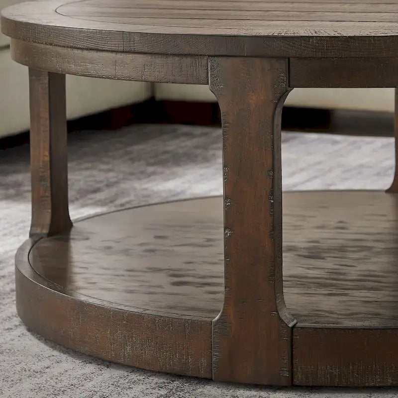 Table basse centrale ronde traditionnelle incurvée à 2 niveaux de 40 pouces, design vintage du milieu du siècle