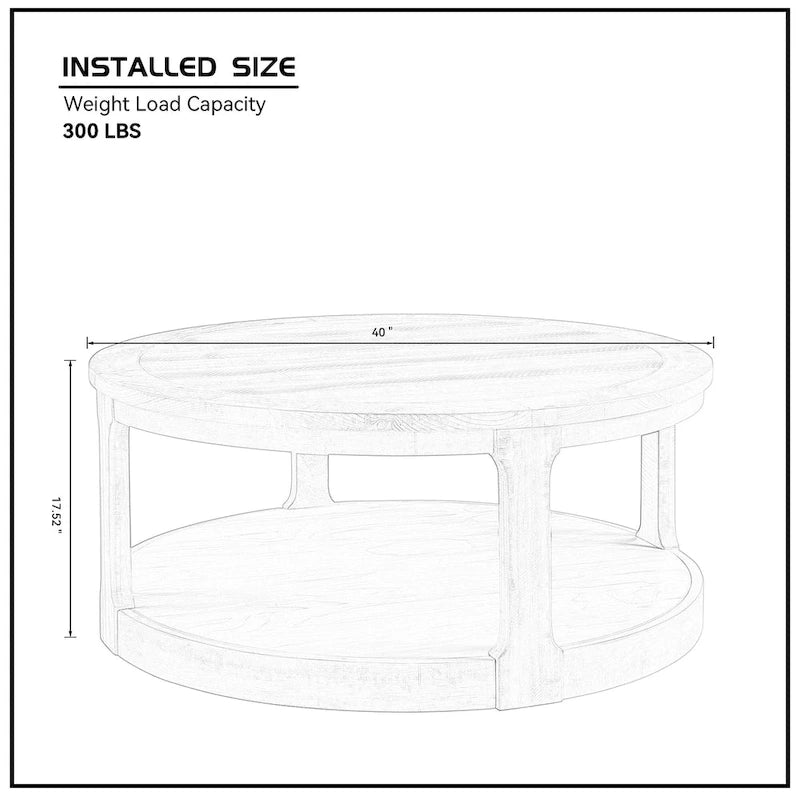 Table basse centrale ronde traditionnelle incurvée à 2 niveaux de 40 pouces, design vintage du milieu du siècle