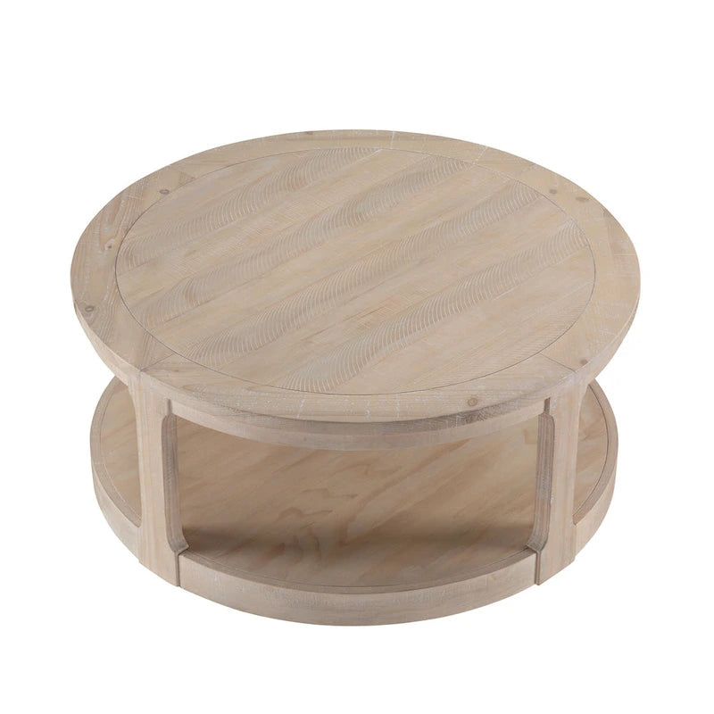 Table basse centrale ronde traditionnelle incurvée à 2 niveaux de 40 pouces, design vintage du milieu du siècle