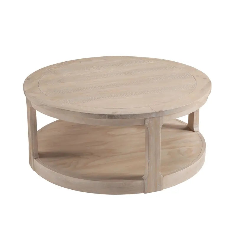 Table basse centrale ronde traditionnelle incurvée à 2 niveaux de 40 pouces, design vintage du milieu du siècle