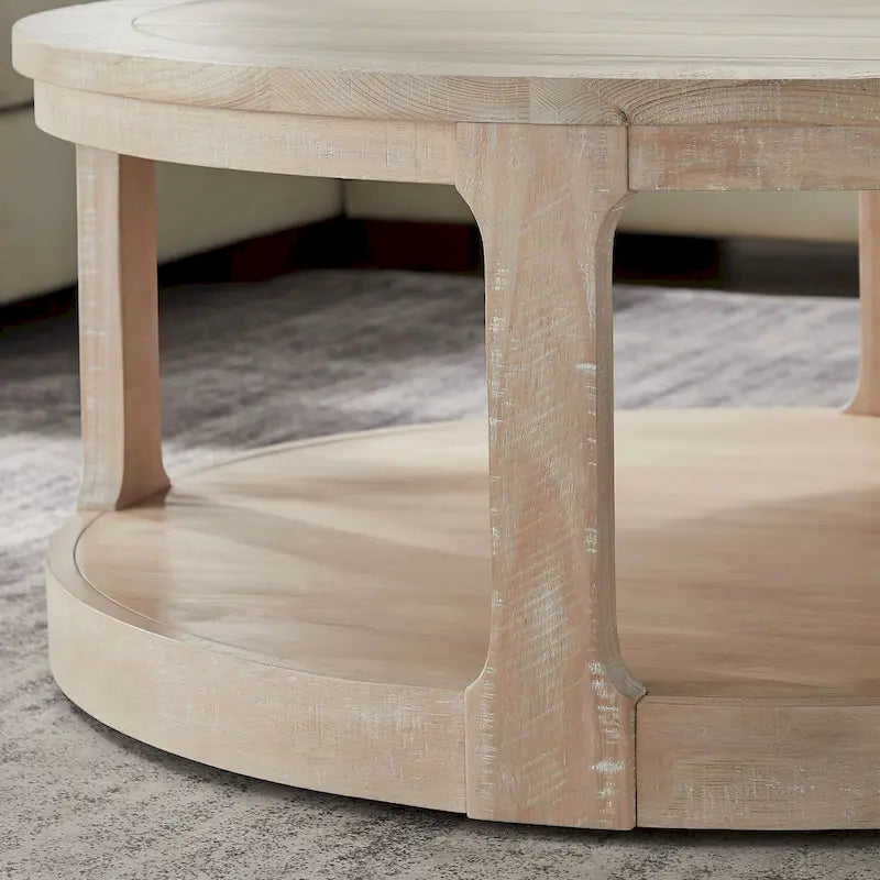 Table basse centrale ronde traditionnelle incurvée à 2 niveaux de 40 pouces, design vintage du milieu du siècle