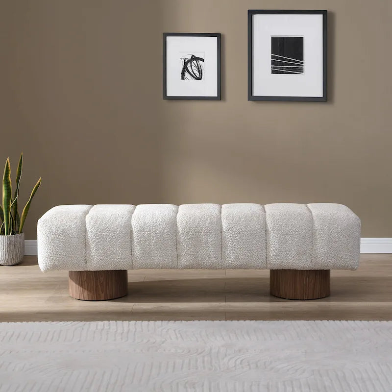Banc de salle à manger Daniel, Pouf pour entrée et chambre sans assemblage avec pieds en bois robustes