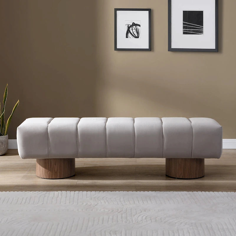 Banc de salle à manger Daniel, Pouf pour entrée et chambre sans assemblage avec pieds en bois robustes
