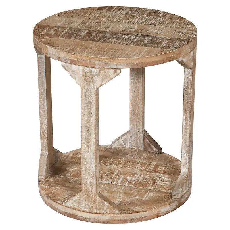 Table d'appoint ronde à deux niveaux faite à la main - 22 - Beige