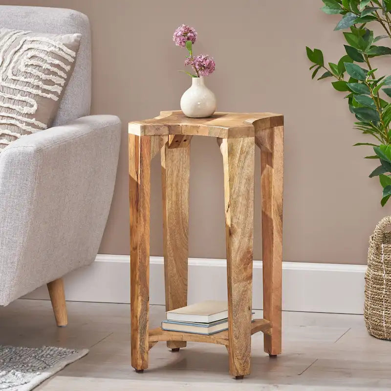 Table d'appoint 13 avec structure en bois fabriquée à la main et design concave