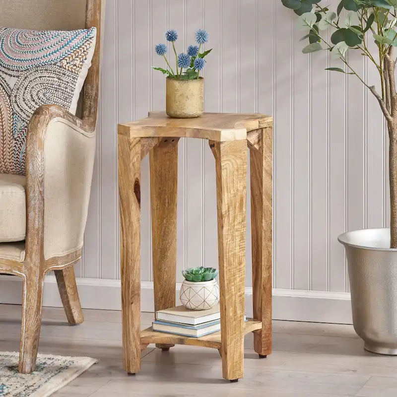 Table d'appoint 13 avec structure en bois fabriquée à la main et design concave