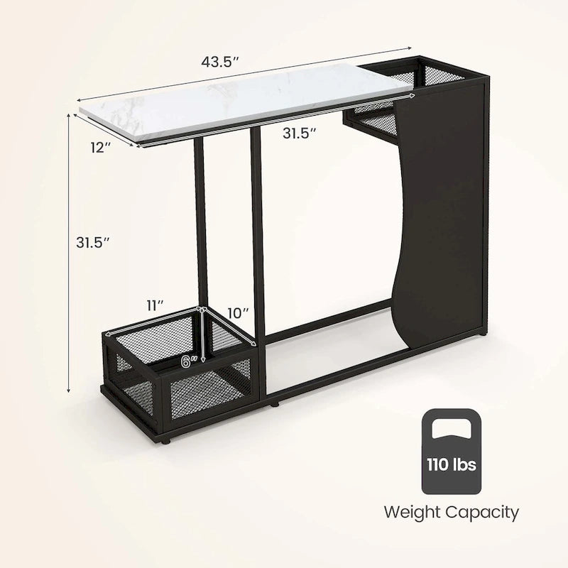 Table console 43.5 po avec plateau effet marbre et 2 espaces de rangement - Voir détails