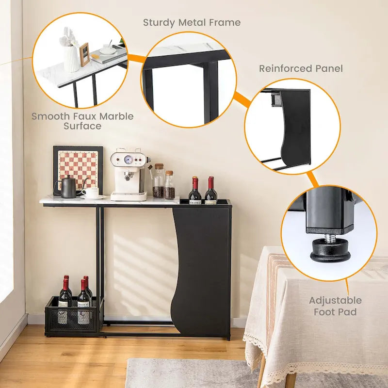Table console 43.5 po avec plateau effet marbre et 2 espaces de rangement - Voir détails