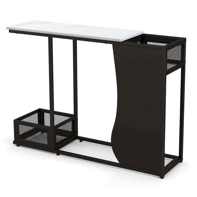 Table console 43.5 po avec plateau effet marbre et 2 espaces de rangement - Voir détails