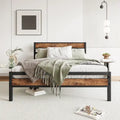 Lit en métal noir et bois rustique, taille standard