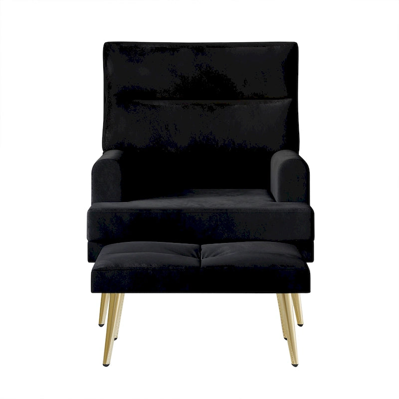 Fauteuil d'appoint avec ottoman et pieds dorés