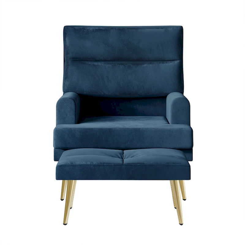 Fauteuil d'appoint avec ottoman et pieds dorés