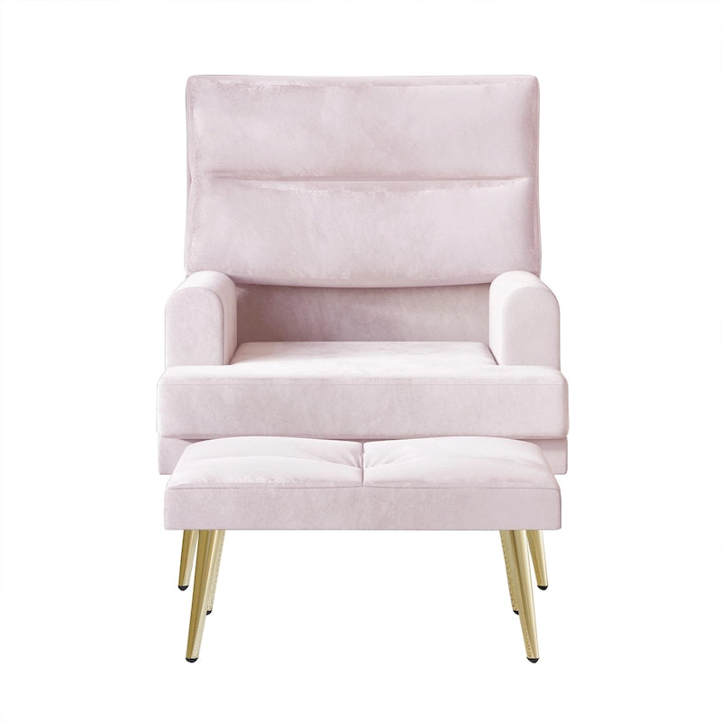 Fauteuil d'appoint avec ottoman et pieds dorés