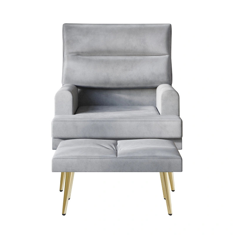 Fauteuil d'appoint avec ottoman et pieds dorés