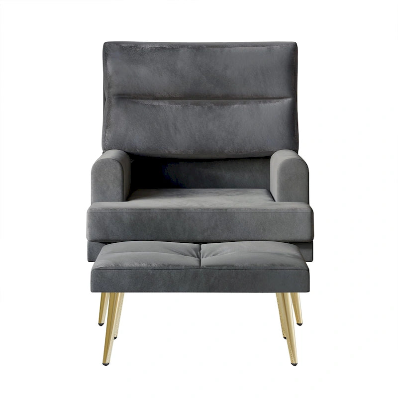 Fauteuil d'appoint avec ottoman et pieds dorés