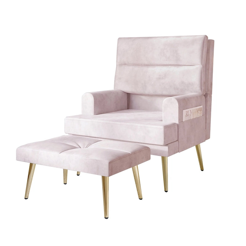 Fauteuil d'appoint avec ottoman et pieds dorés