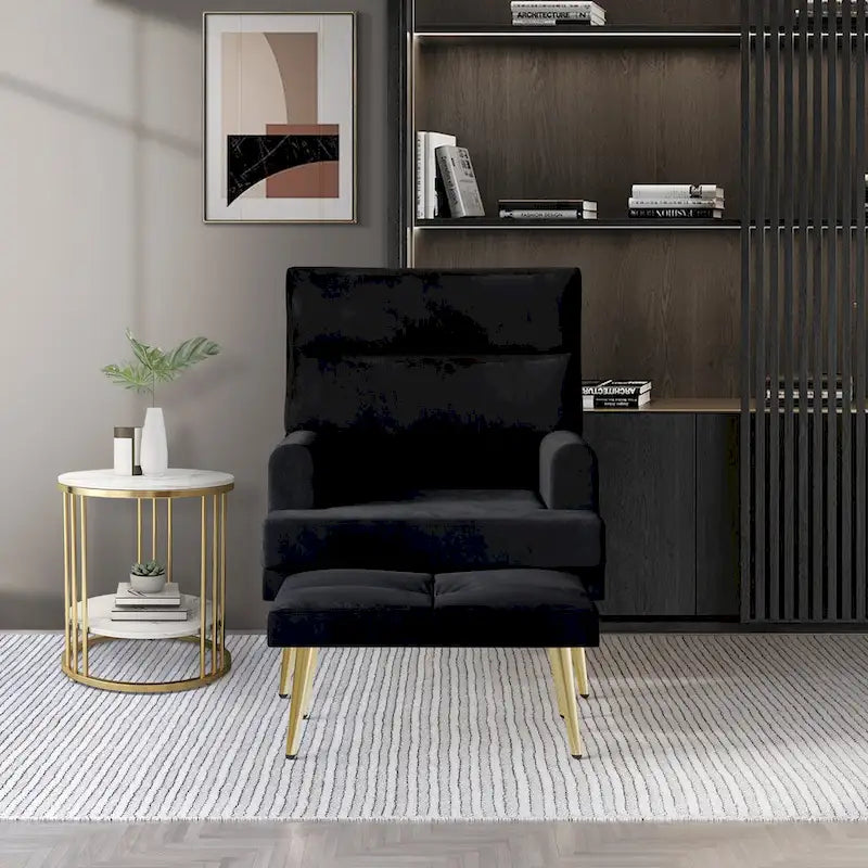 Fauteuil d'appoint avec ottoman et pieds dorés