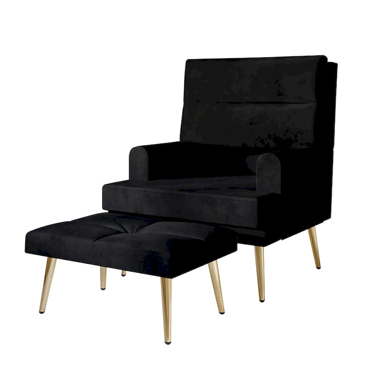 Fauteuil d'appoint avec ottoman et pieds dorés
