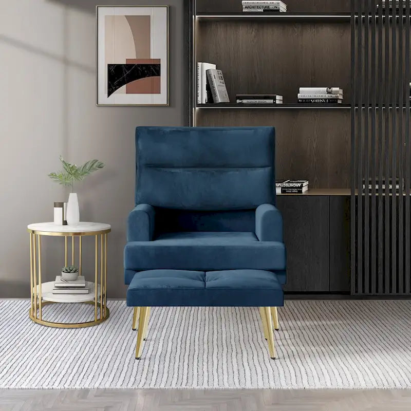 Fauteuil d'appoint avec ottoman et pieds dorés