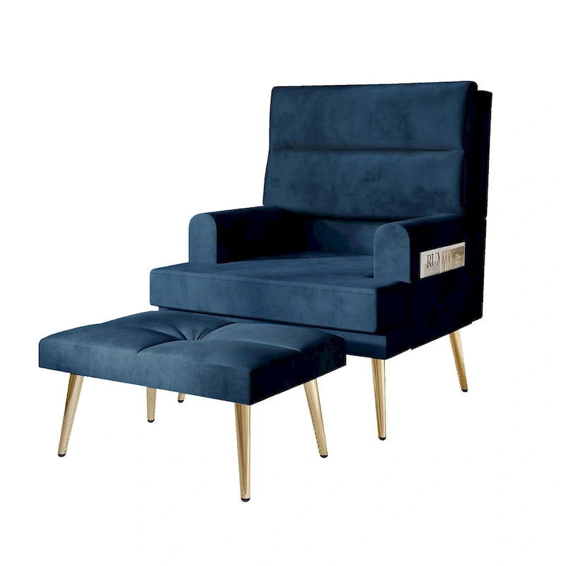 Fauteuil d'appoint avec ottoman et pieds dorés