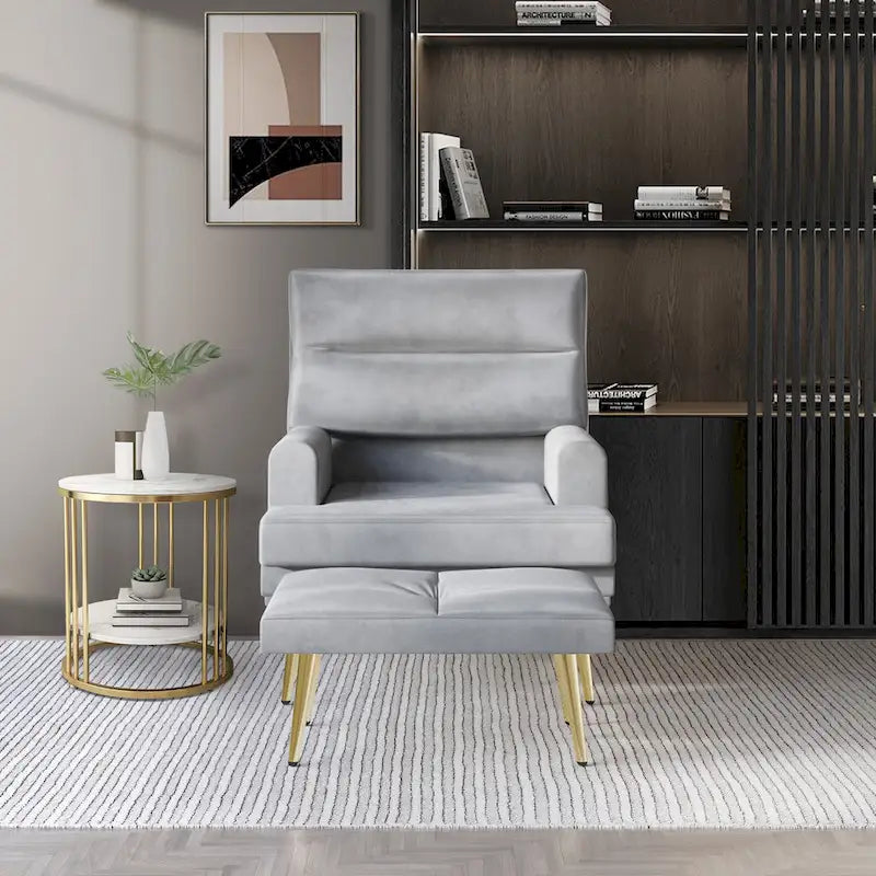 Fauteuil d'appoint avec ottoman et pieds dorés
