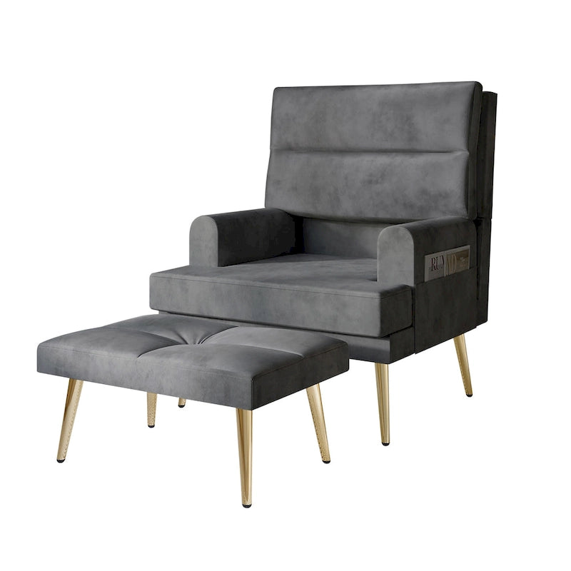 Fauteuil d'appoint avec ottoman et pieds dorés