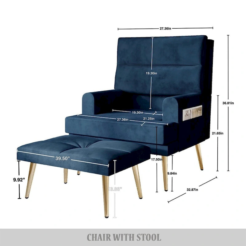 Fauteuil d'appoint avec ottoman et pieds dorés