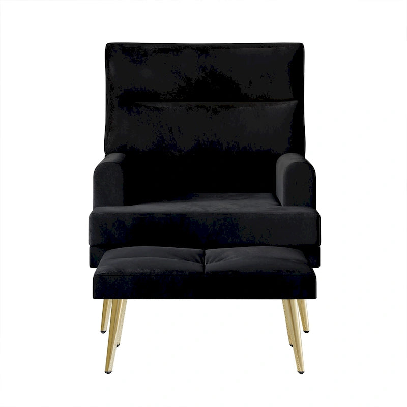 Fauteuil d'appoint avec ottoman et pieds dorés