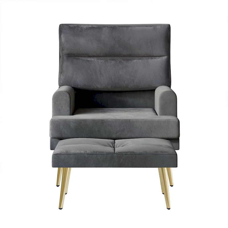 Fauteuil d'appoint avec ottoman et pieds dorés
