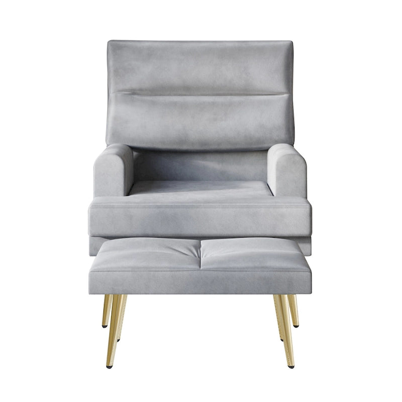 Fauteuil d'appoint avec ottoman et pieds dorés
