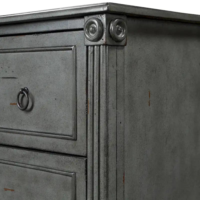Commode traditionnelle en hévéa massif à 4 tiroirs et colonnes cannelées pour chambre à coucher