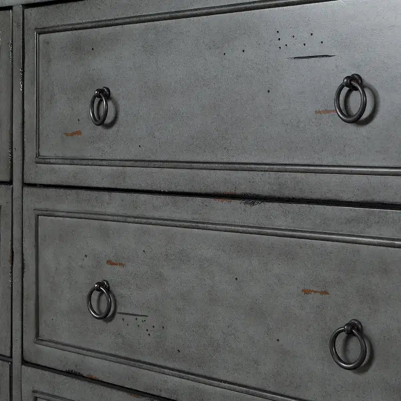 Commode traditionnelle en hévéa massif à 4 tiroirs et colonnes cannelées pour chambre à coucher