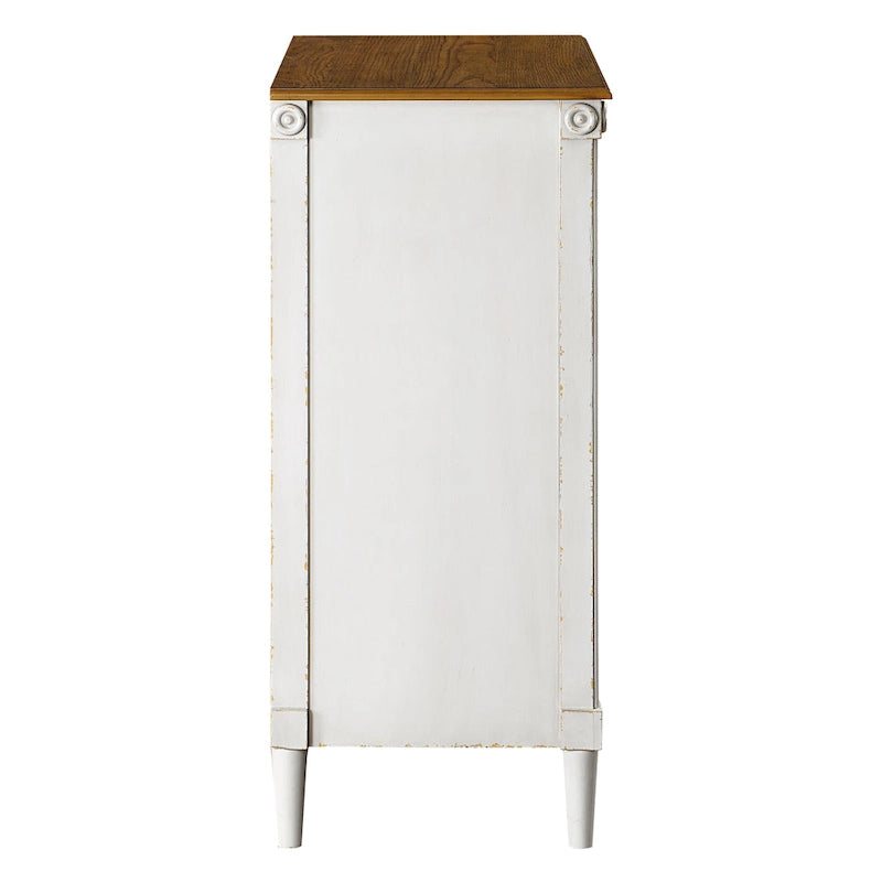 Commode traditionnelle en hévéa massif à 4 tiroirs et colonnes cannelées pour chambre à coucher