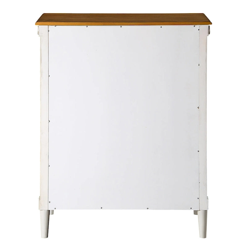 Commode traditionnelle en hévéa massif à 4 tiroirs et colonnes cannelées pour chambre à coucher