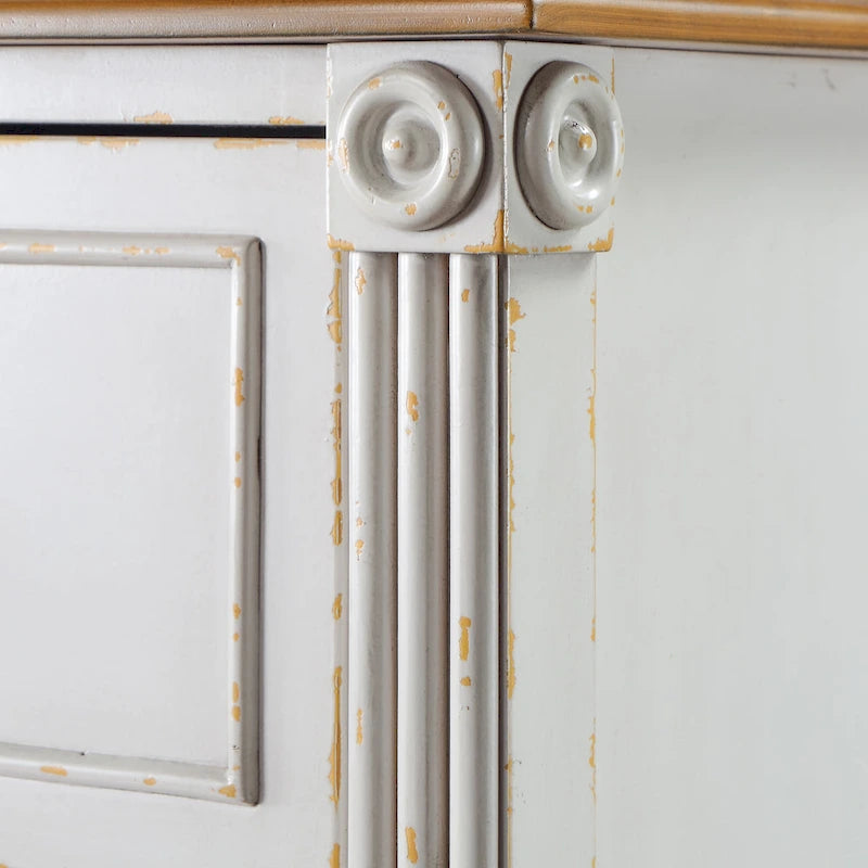 Commode traditionnelle en hévéa massif à 4 tiroirs et colonnes cannelées pour chambre à coucher
