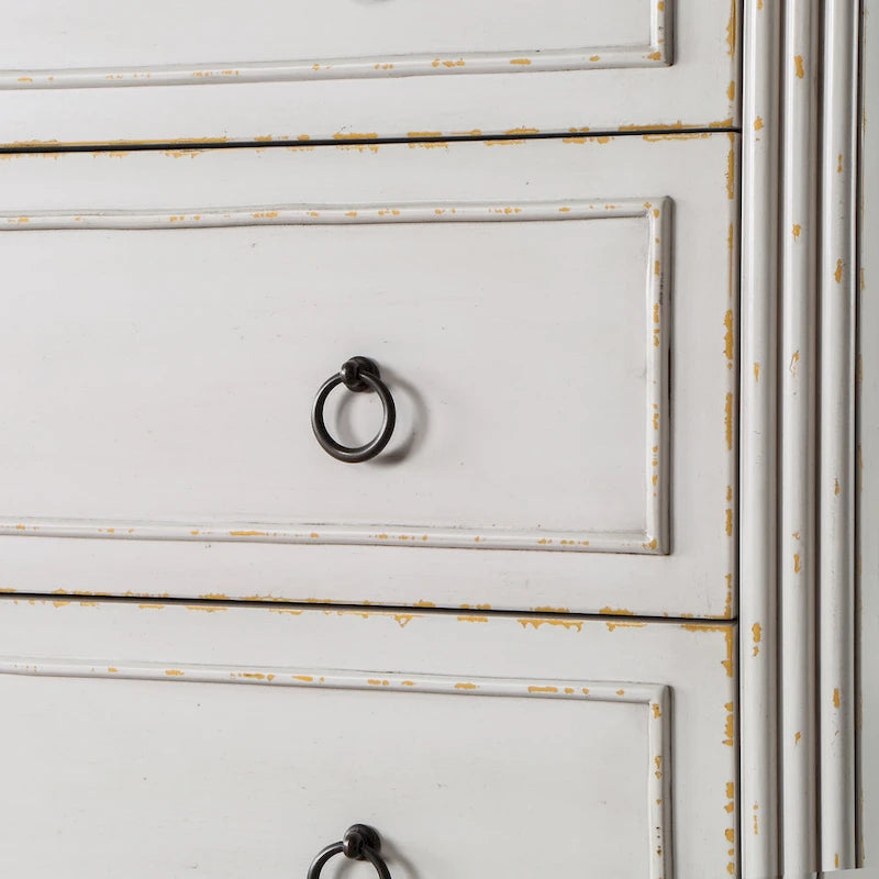 Commode traditionnelle en hévéa massif à 4 tiroirs et colonnes cannelées pour chambre à coucher