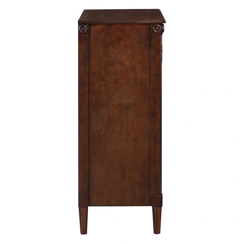Commode traditionnelle en hévéa massif à 4 tiroirs et colonnes cannelées pour chambre à coucher