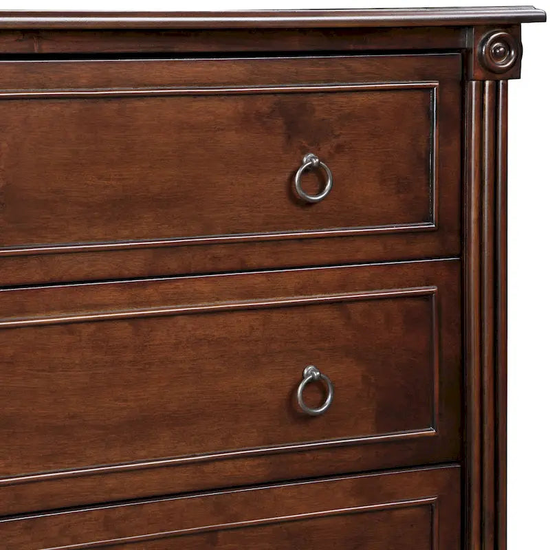Commode traditionnelle en hévéa massif à 4 tiroirs et colonnes cannelées pour chambre à coucher