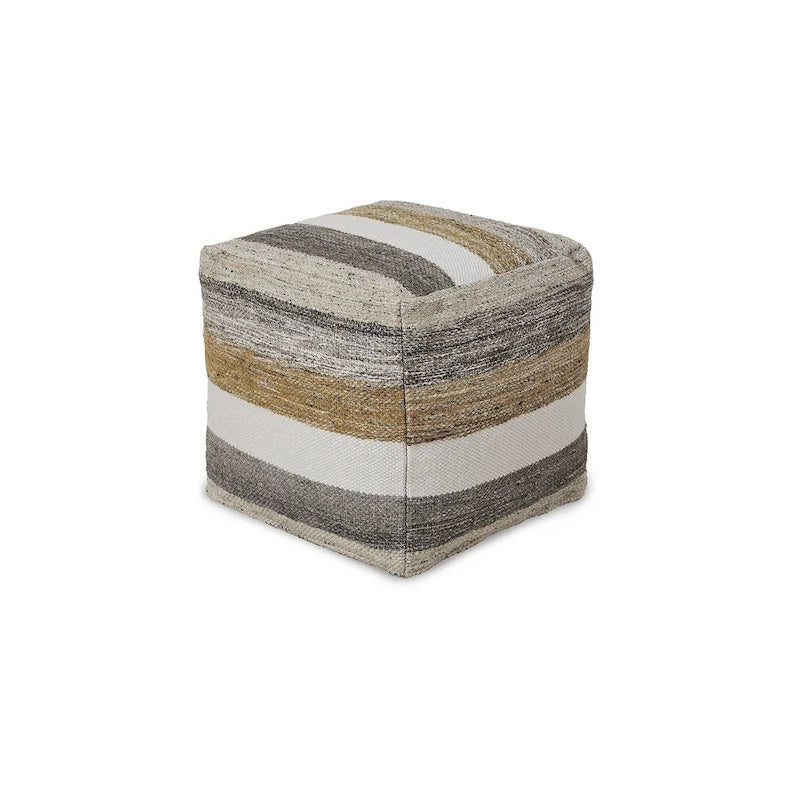 Pouf Bohème en Coton Tressé avec Motif à Rayures Terrestres pour Salon