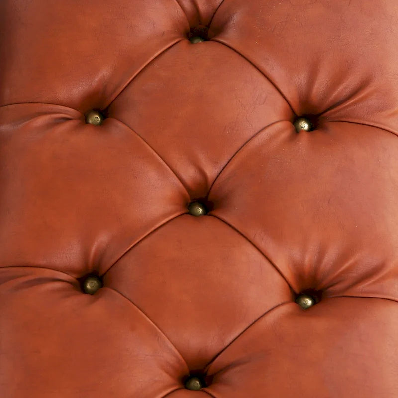 Banc de rangement haut de 43 cm en similicuir touffeté tanné et métal vieilli