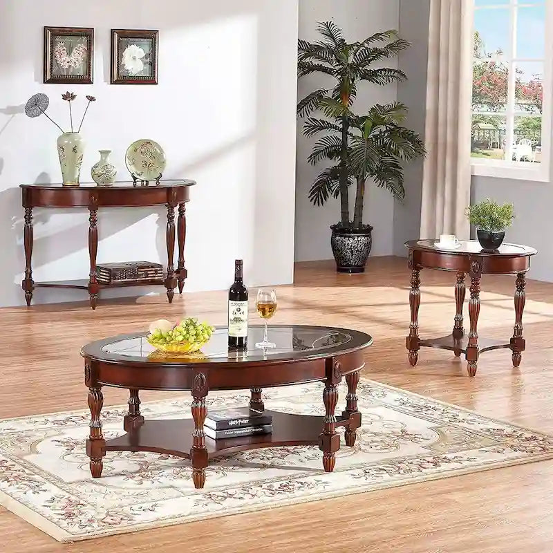 Tables d'appoint en bois massif Tables basses Console avec plateau en verre