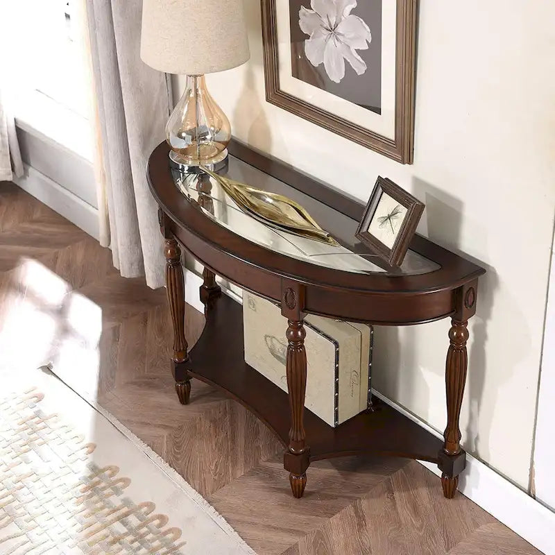 Tables d'appoint en bois massif Tables basses Console avec plateau en verre