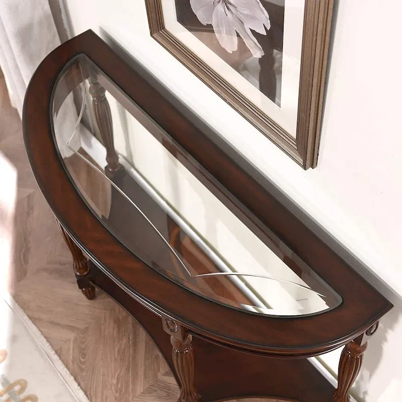 Tables d'appoint en bois massif Tables basses Console avec plateau en verre