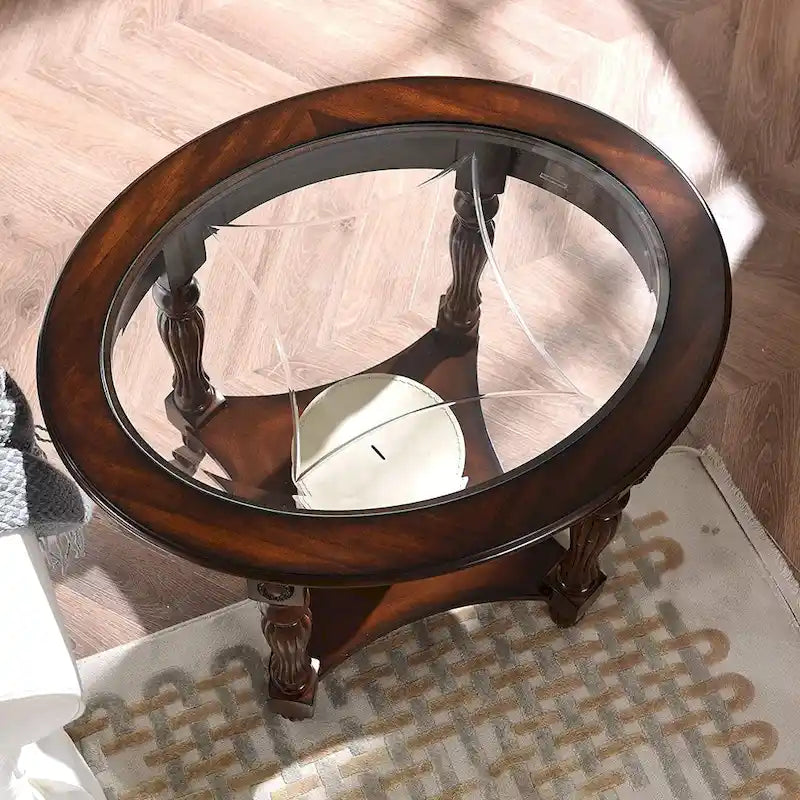 Tables d'appoint en bois massif Tables basses Console avec plateau en verre