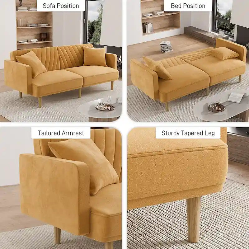 Canapé-lit futon capitonné convertible, canapé-lit, canapé capitonné 3 places avec dossiers réglables