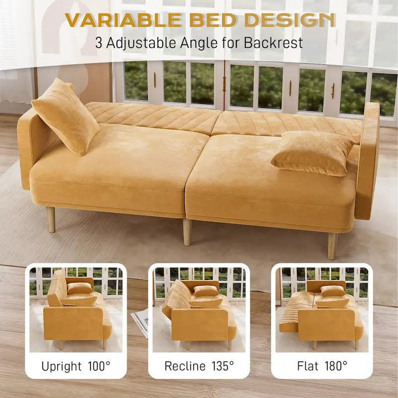 Canapé-lit futon capitonné convertible, canapé-lit, canapé capitonné 3 places avec dossiers réglables